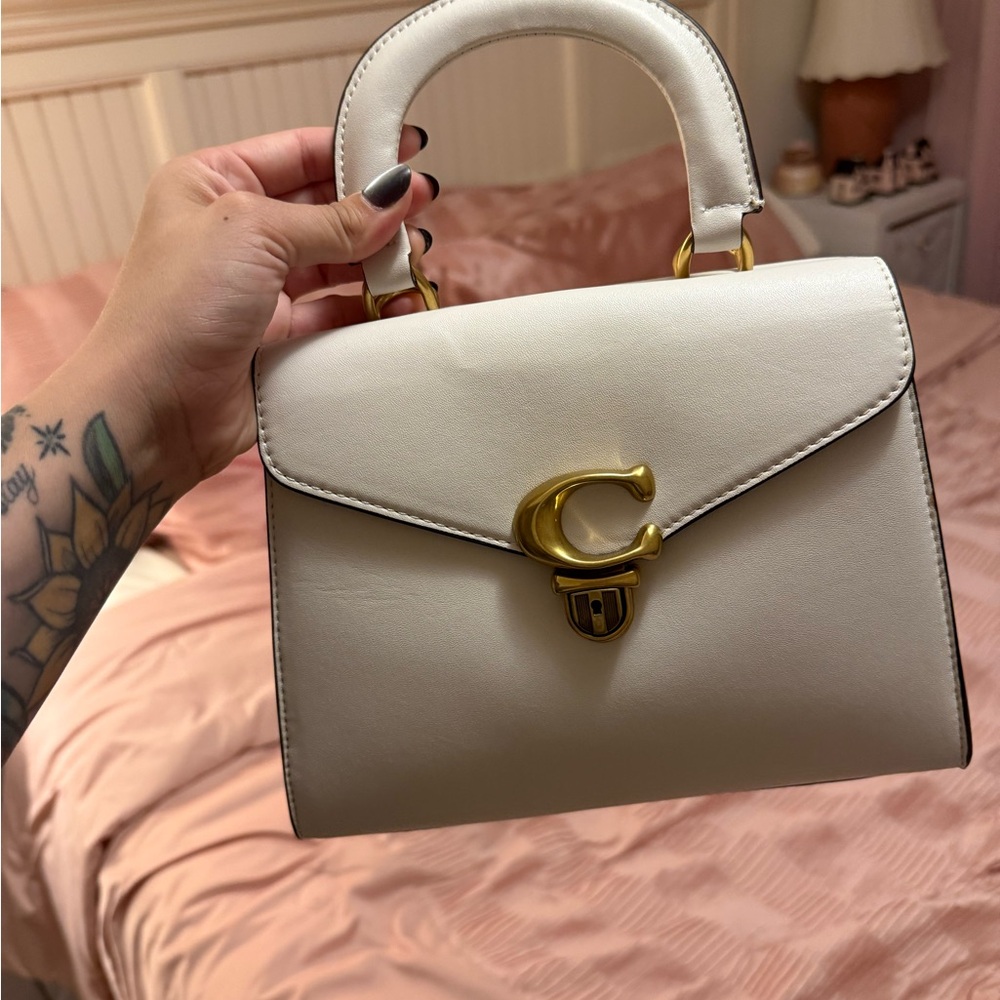 Coach Sammy  White Handbag with Gold Accents